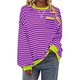 thumbnail image 1 of ZVAVZ Chandail en Molleton Rayé pour Femmes à Manches Longues Col Rond Automne Surdimensionné Décontracté Chandail Haut 2025 Y2K Tenues Preppy Violet m, 1 of 6