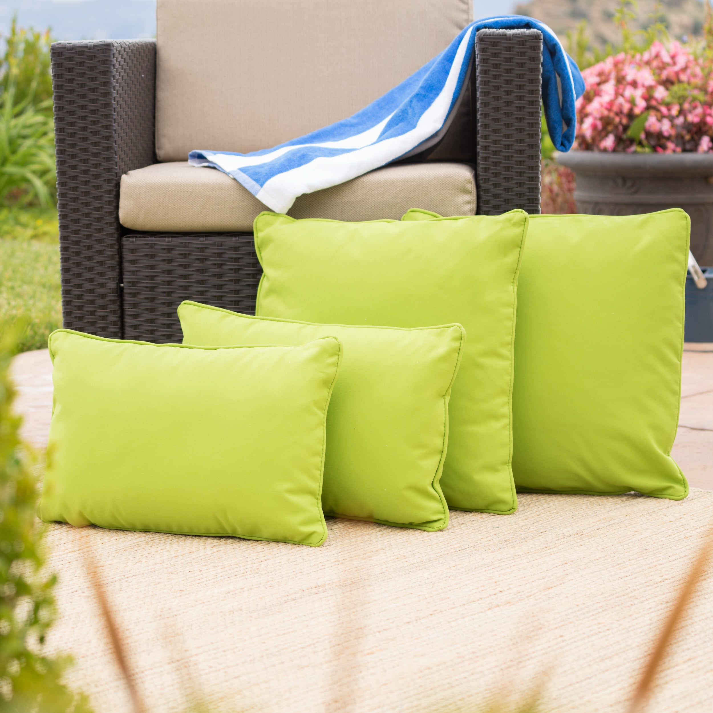Esme Outdoor Fabric Pillows, Set of 4, Green, 18" x 18"