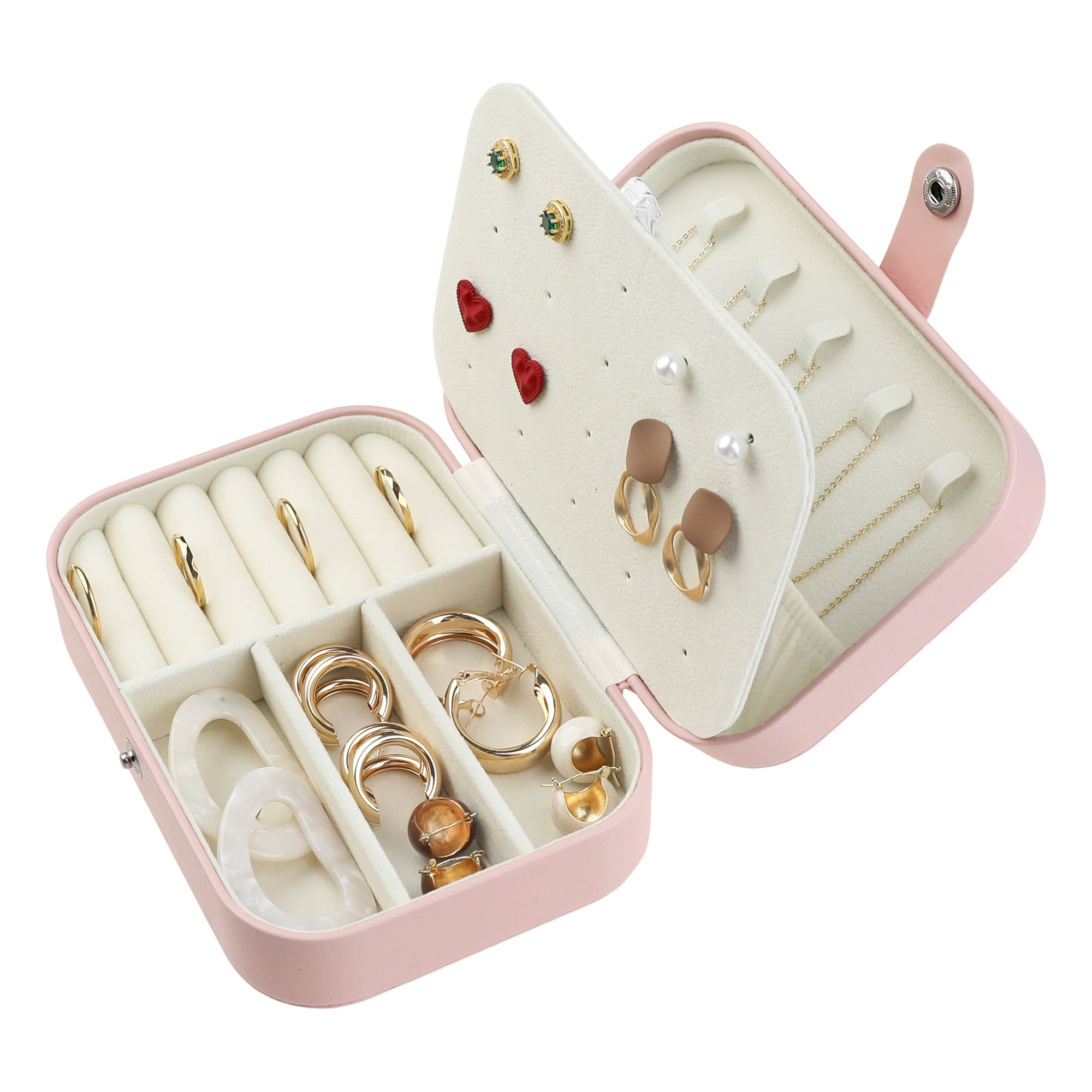 Unique Bargains Women's Travel Jewelry Box Portable PU Leather Jewelry Organizer Case Pink