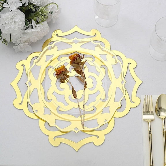 Balsa Circle 6 Metallic Gold 13 in Disposable Cardboard Placemats Laser Cut Flower Design Party Events Supplies