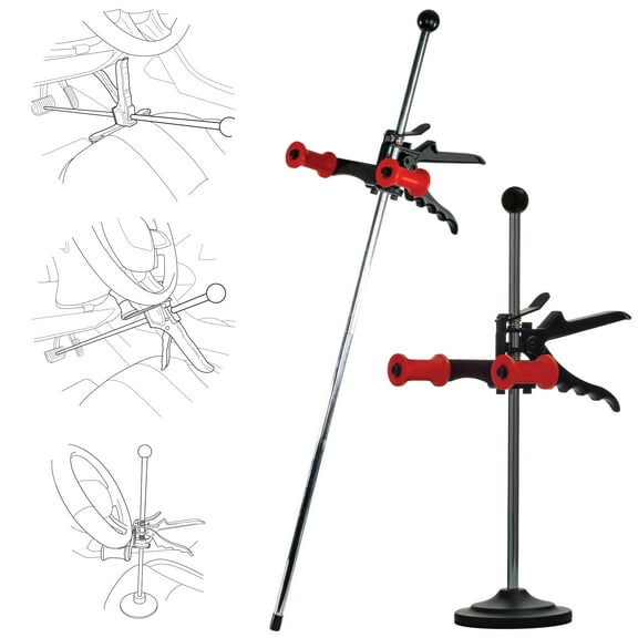 AutoSolo Steering Wheel Holder & Brake Pedal Depressor Set – Upgraded Actuators, Silicone Protection, Padded Base – Alignment & Brake Test Support Tools for Cars, Trucks & SUVs