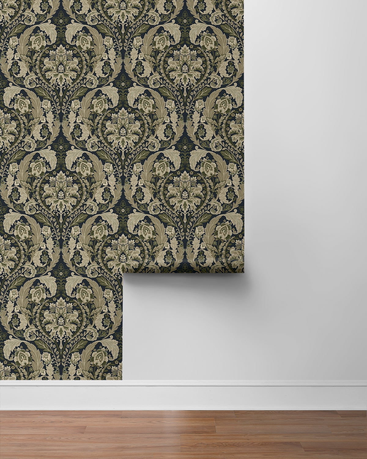 Harry & Grace Deep Sea Thornton Vintage Damask Peel and Stick Wallpaper - 20.5 in. W x 18 ft. L Roll