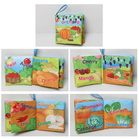 1pc Baby Early Learning Soft Cloth Books Creative Squeak Crinkle Book Puzzle Toys Gifts for Kids Style:vegetables