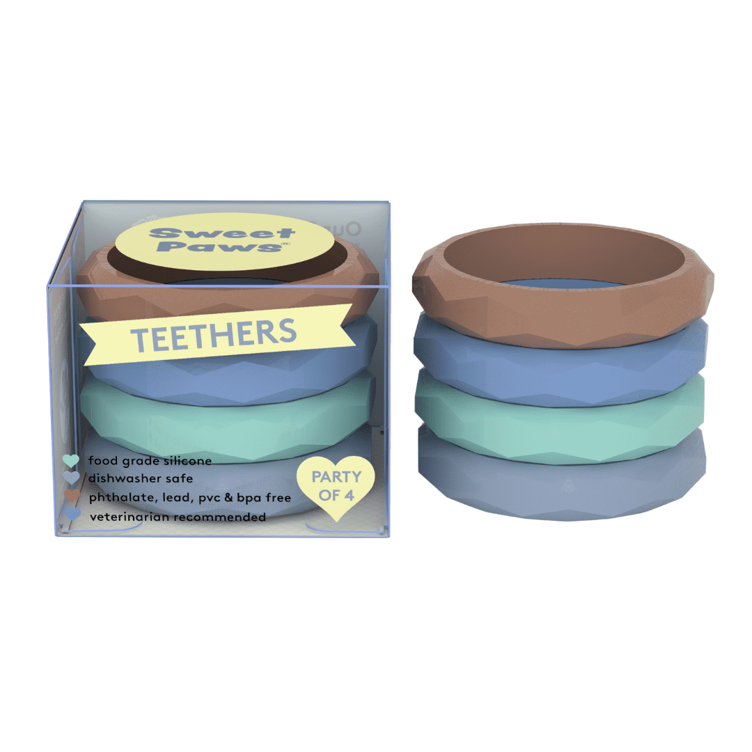 Sweet Paws Silicone Teether Stack Toy Set – Azure – 4pc