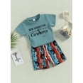 thumbnail image 3 of Suealasg Western Kids Baby Boys Clothes Letter Print Short Sleeve T-shirt and Cow Print Shorts Set  2Pcs Toddler Baby Boys Summer Coming Home Outfit, 3 of 9