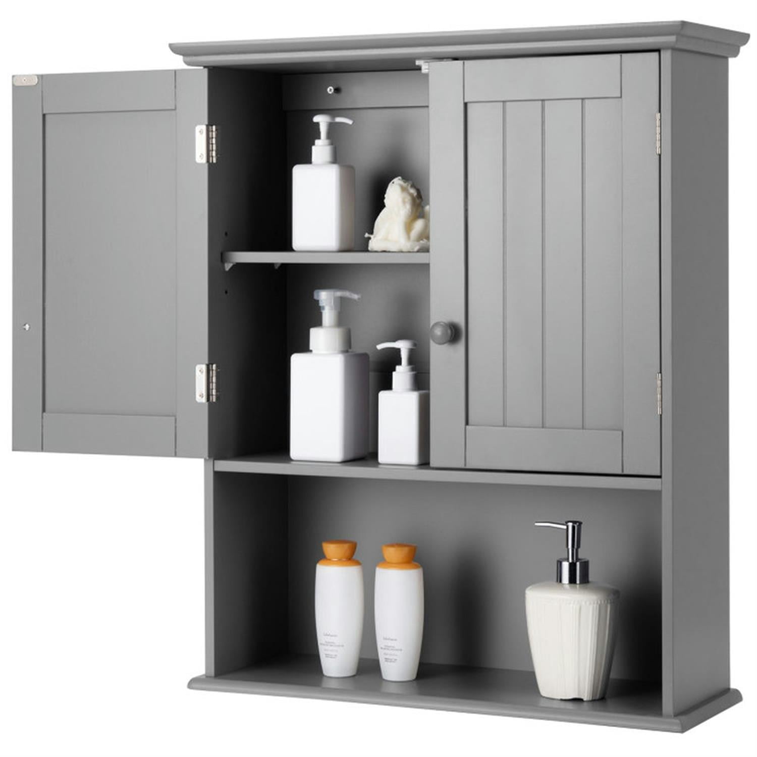 Demi Bonn Wall Mounted Bathroom Cabinet, Medicine Cabinet, 2-Door Wall Mount Bathroom Storage Cabinet with Open Shelf for Kitchen, Entryway, Bathroom, Gray