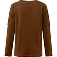 thumbnail image 4 of Brown Women's Long Sleeve T-shirt, Women'S Round Neck Solid Color Hollow Stitching Long Sleeved T Shirt,Women's Long sleeve T-shirt M, 4 of 5