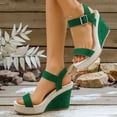 thumbnail image 3 of Rokment Women's Wedge High Heels Dressy Sandals Stylish Casual Suede Open Toe Ankle Strap Espadrilles Chunky Extra Heeled Dress Summer Shoes for Ladies Green Size 8.5, 3 of 7