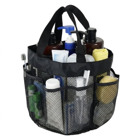 Mesh Shower Caddy Portable for College Dorm Room Essentials with 7 Pockets, Freestanding Hanging Organizer Basket, Quick Dry Tote Bag for Camping, Bathroom, Beach, Travel, 1 Pack, Black
