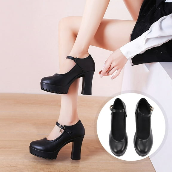 MERRYHAPY 1 Pair Women's Black High Heels Round Toe Low Cut Stylish Non-Skid Dress Shoes Comfortable Fashion