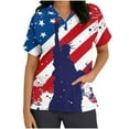 thumbnail image 3 of Fourth of July Scrub Tops,Cadancy Cotton Linen Nurse Uniforms for Women Loose Fit,Short Sleeve Blouses Cotton,Red White and Blue Shirts V Neck,Patriotic Memorial Day,De Mujer Para Lightning M, 3 of 5