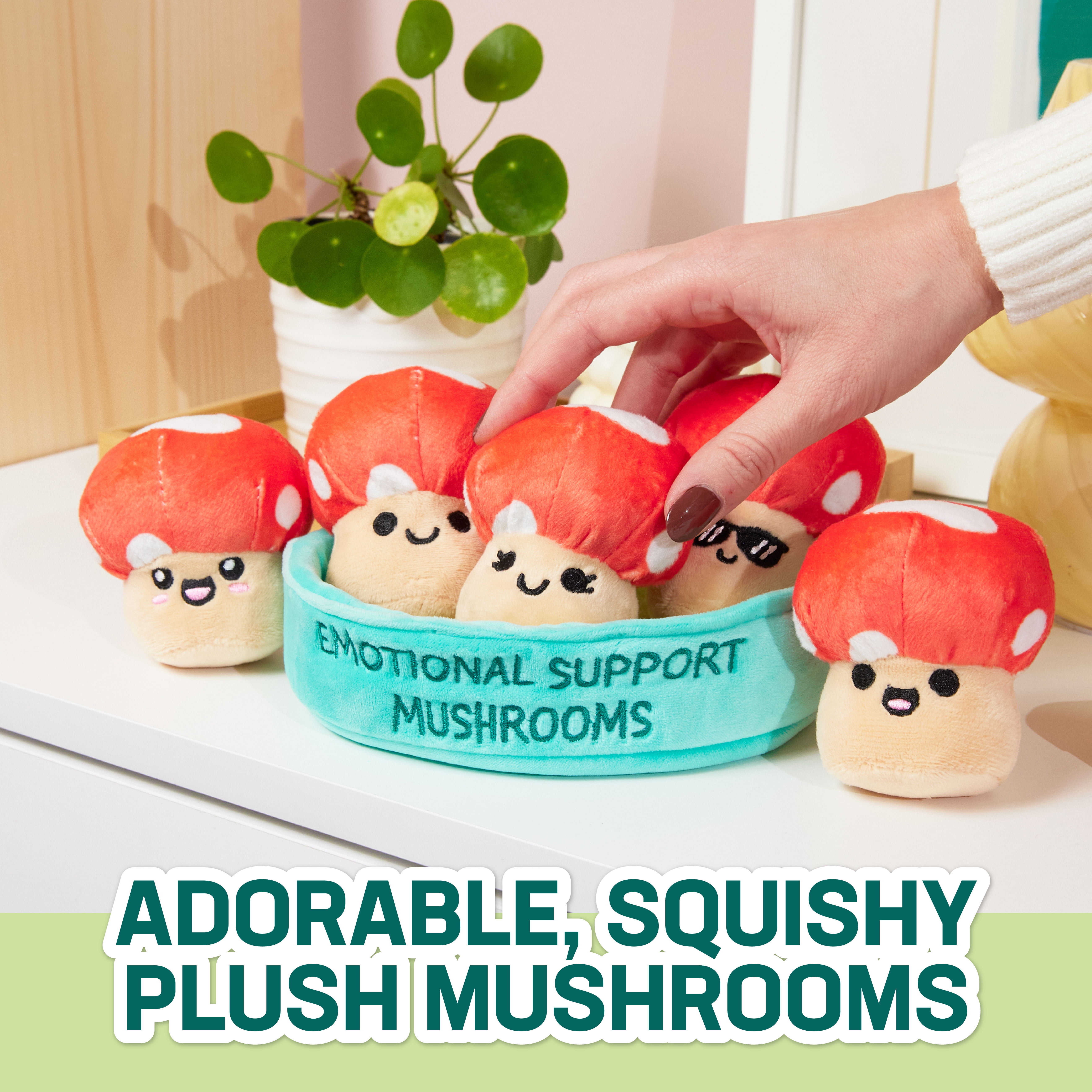 Emotional Support Pals Mushrooms, 5 Mushroom Plush Toys with