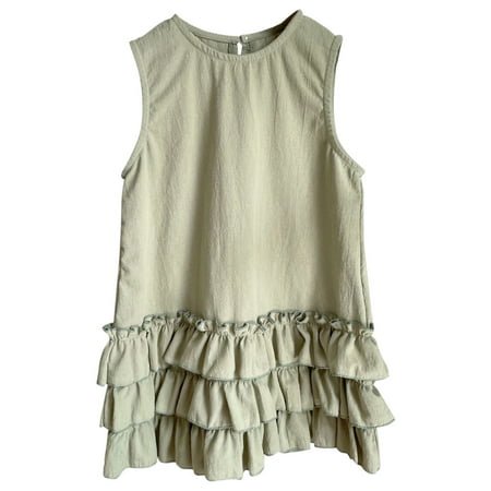 FhsagQ Robes Robes de Noël pour Filles Taille 16-18 Robe en Coton et Lin en Dentelle pour Enfants Robe Débardeur Robe Sans Manches Robe de Princesse Robe de Mode pour Petite Fille pour Enfants Vert 4-5 Ans