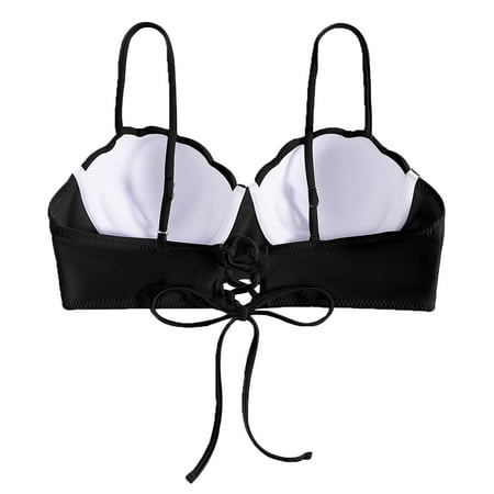 Akiihool Women Underwire Bikini Top Only Push Up Swim Top Bra Swimsuit Tops Padded Bathing Suit Top (Black L)
