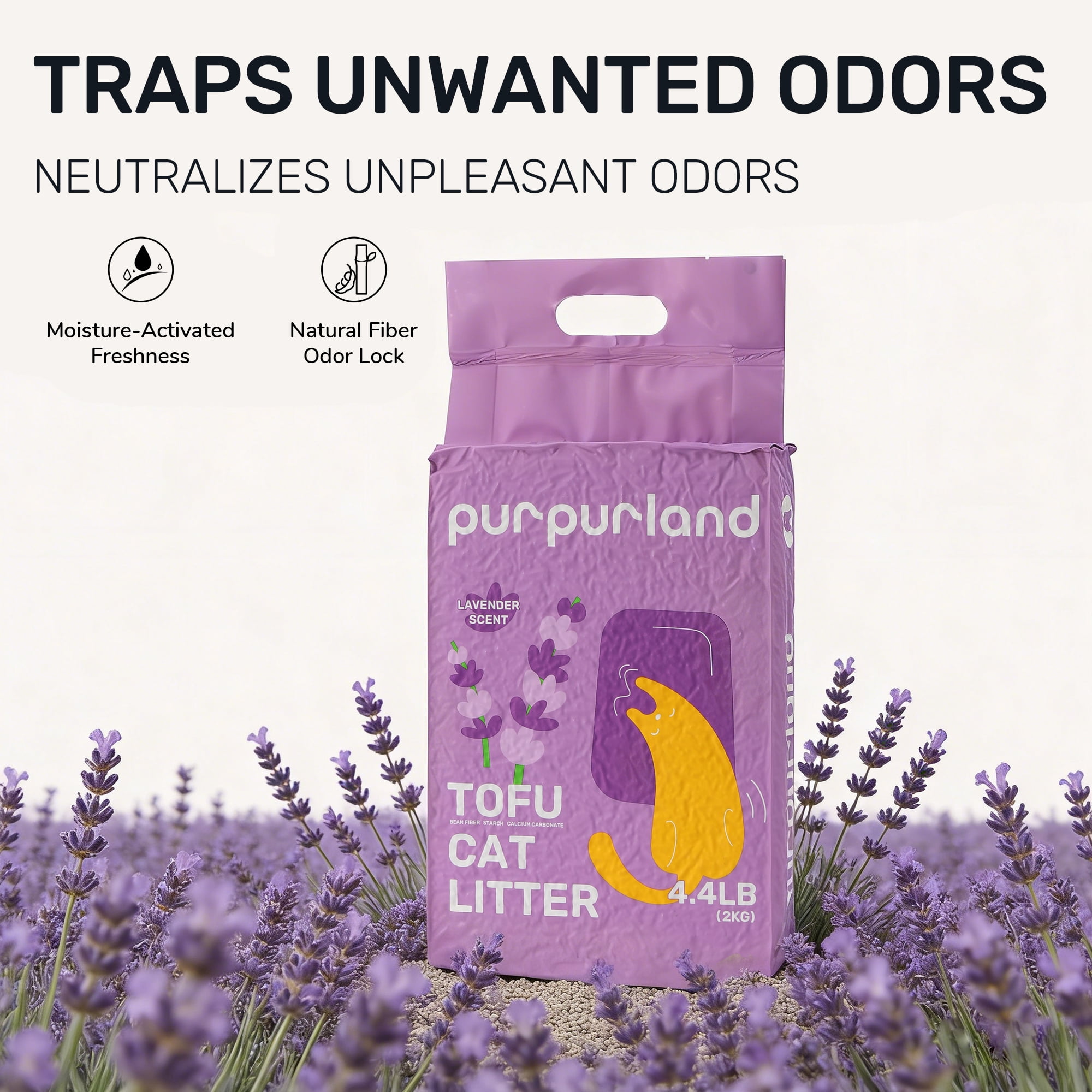 PURPURLAND Tofu Cat Litter, 8.8/17.6 LB(2/4 Packs) Fast Lavender Clumping & Superior Odor Control, Natural Corn Scent, Dustfree, Flushable, Low Tracking