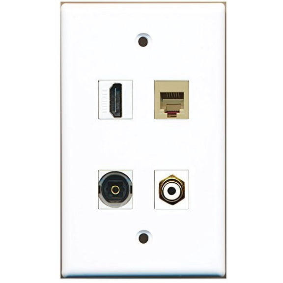 RiteAV - 1 Port HDMI 1 Port RCA White 1 Port Phone RJ11 RJ12 Beige 1 Port Toslink Wall Plate