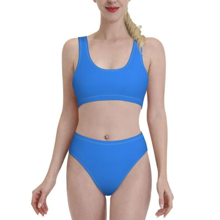 Bixox Dodgerblue Pattern Two-Piece Sports Bikini with U-Shaped Top and High-Waist Bottom - Women s Swimwear with Removable Bra Pads