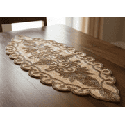 Beige and Gold Table Runner, Handmade Beads Table Runner, Designer Table Topper 13X36 Inches