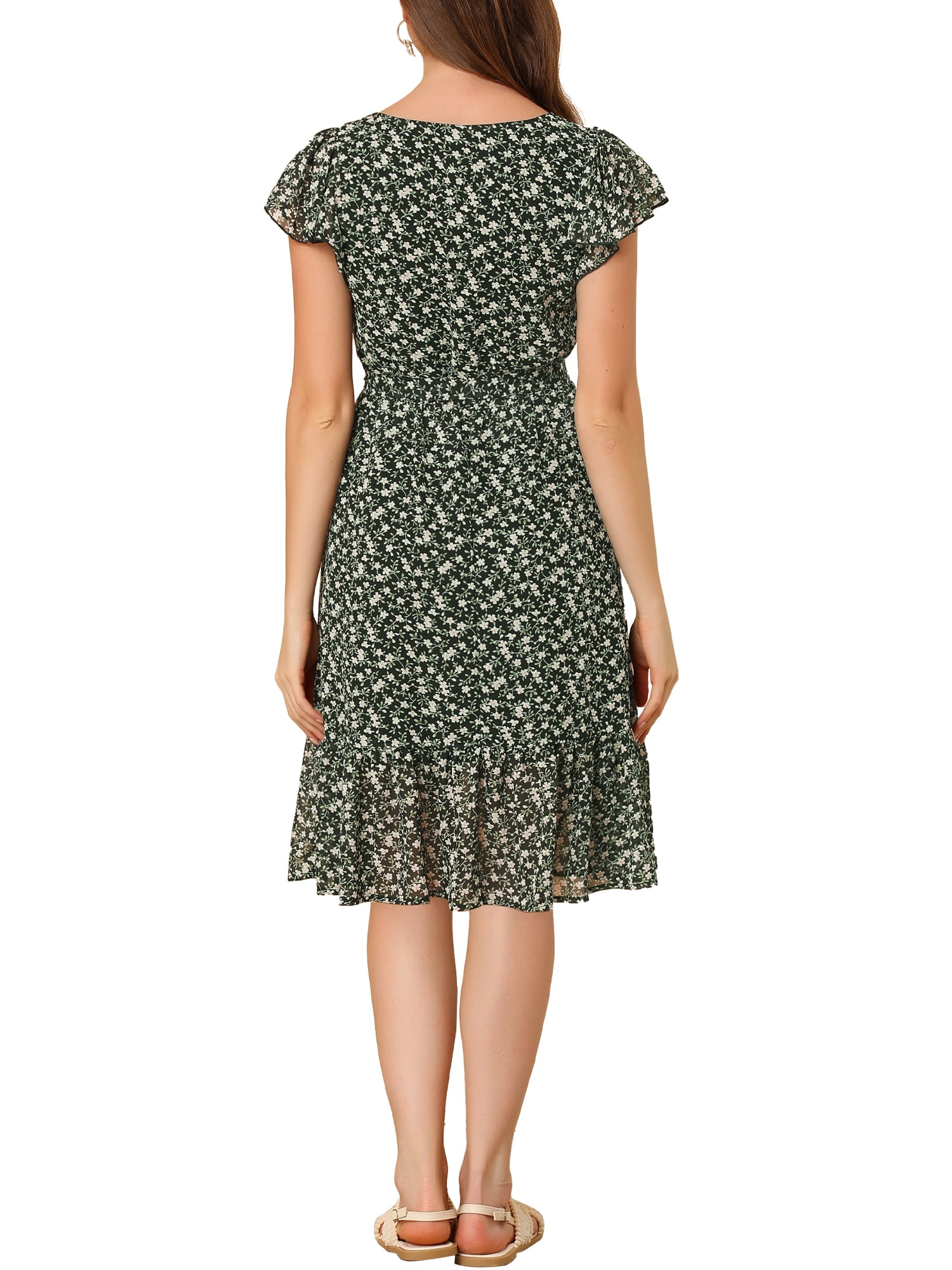 DARING DIVA Square Neck Flutter Sleeve A-Line Midi Dress XL Black
