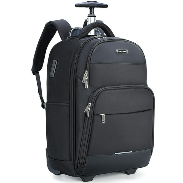 Mochila Rolling Ponhog de 30 litros con ruedas para portátil de 15,6 pulgadas, negra