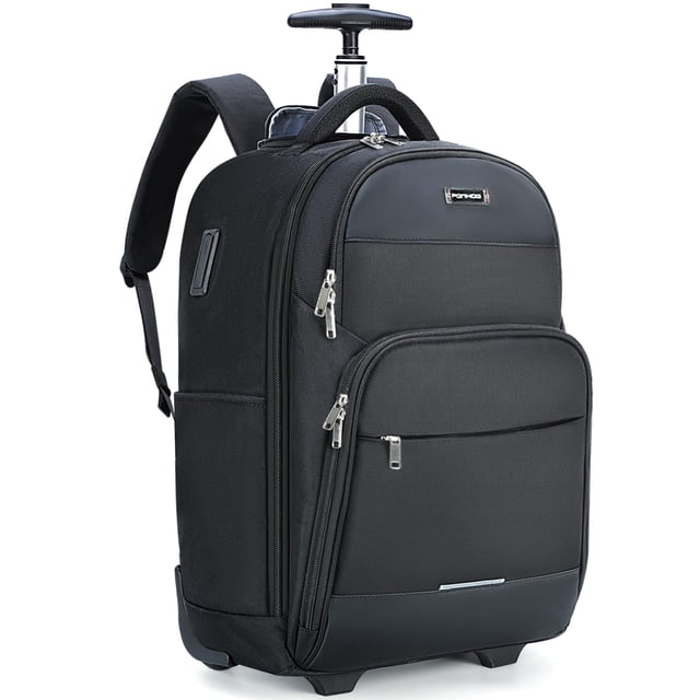 Mochila Rolling Ponhog de 30 litros con ruedas para portátil de 15,6 pulgadas, negra