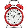 thumbnail image 3 of Red Analog Alarm Clock Extra Loud Twin Bells Retro White Silent Non-ticking Quartz Battery Operated, 3 of 4
