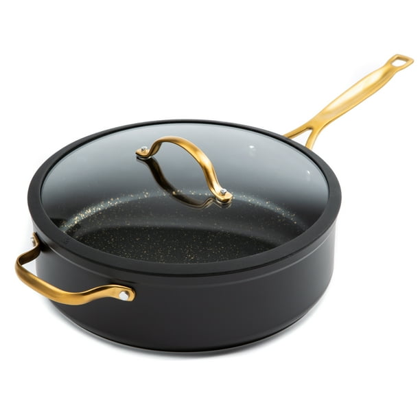 Thyme & Table NonStick 5 Quart Gold Saute Pan with Glass Lid Walmart