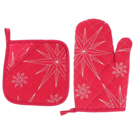

1 Set Heat Resistant Mitt and Mat Set Practical Oven Glove and Pad for Kitchen