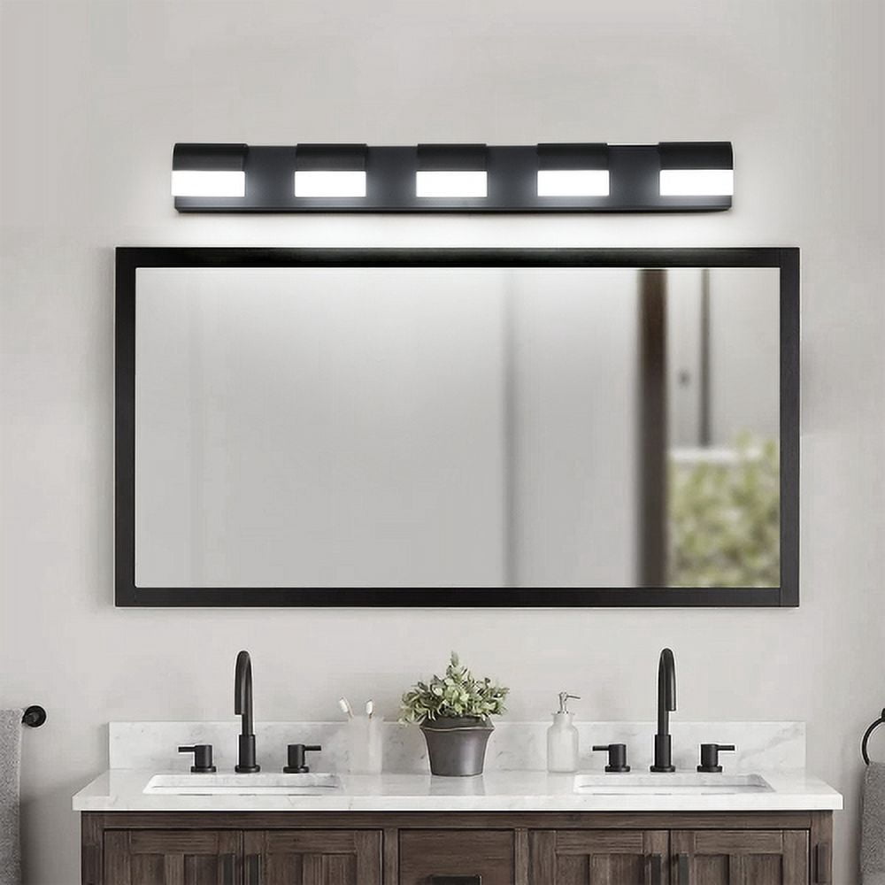 ACE-LIGHTS,5-Light Modern Bathroom LED Vanity Light With Acrylic Lampshade,Bathroom Wall Lighting for Bathroom,Dressing Room,Bedroom,Living Room(Black)