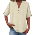 thumbnail image 4 of Ruimatai Women's V-Neck Linen Shirt Soft Breathable Button Up Blouse Loose Fit Casual Tunic Top for Summer, 4 of 8