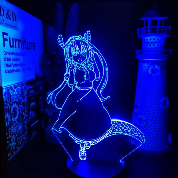ZOUSSIQI Anime Miss Kobayashi's 3D Lamp Tohru Kawaii Maid Lamp Illusion Lampara Kids Bedroom Decor Manga Gift 3D Optical Illusion Night Lights PXJD A30-219