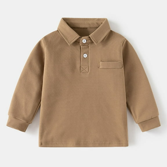 LIUYUNNN Toddler Polo Shirts Boys Long Sleeve Brown Button down Shirt Boys School Uniforms Collared Shirt 18-24 Months Boy ClothesBoys Girls Four Seasons Outfits
