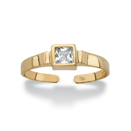 Diamond White Toe Ring (Princess-Cut White Cubic Zirconia Accent Bezel-Set Adjustable Toe Ring in Solid 10k Yellow Gold)