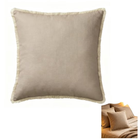 YAMB Solid Color Tassels Cushion, Outdoor Washed Cotton Throw Pillow Fringe Pads, Removable Filled Decorative Pillow Mats with Invisible Zipper for Sofa Patio Indoor Outdoor Decor, 17.7"
