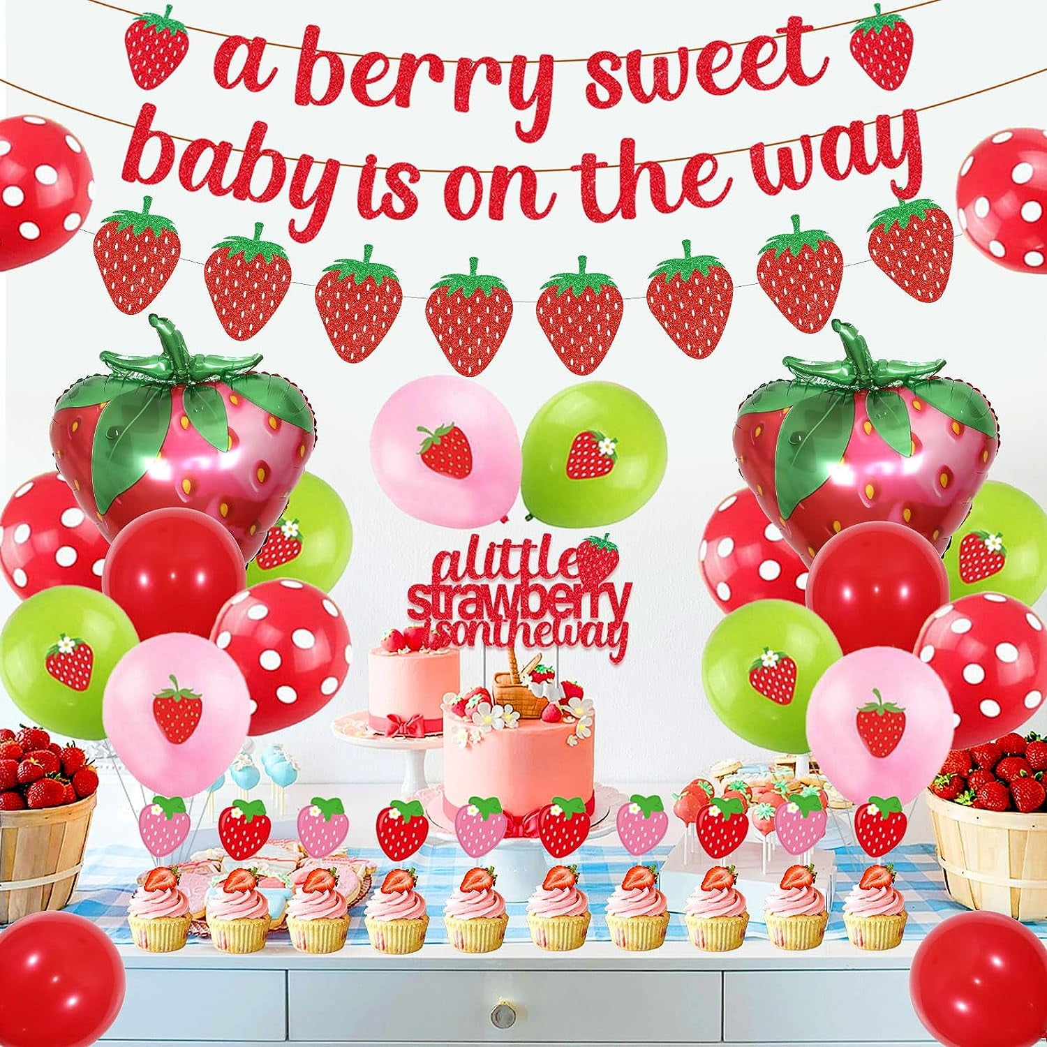 Strawberry Baby Shower Decorations for Girls, A Berry Sweet Baby
