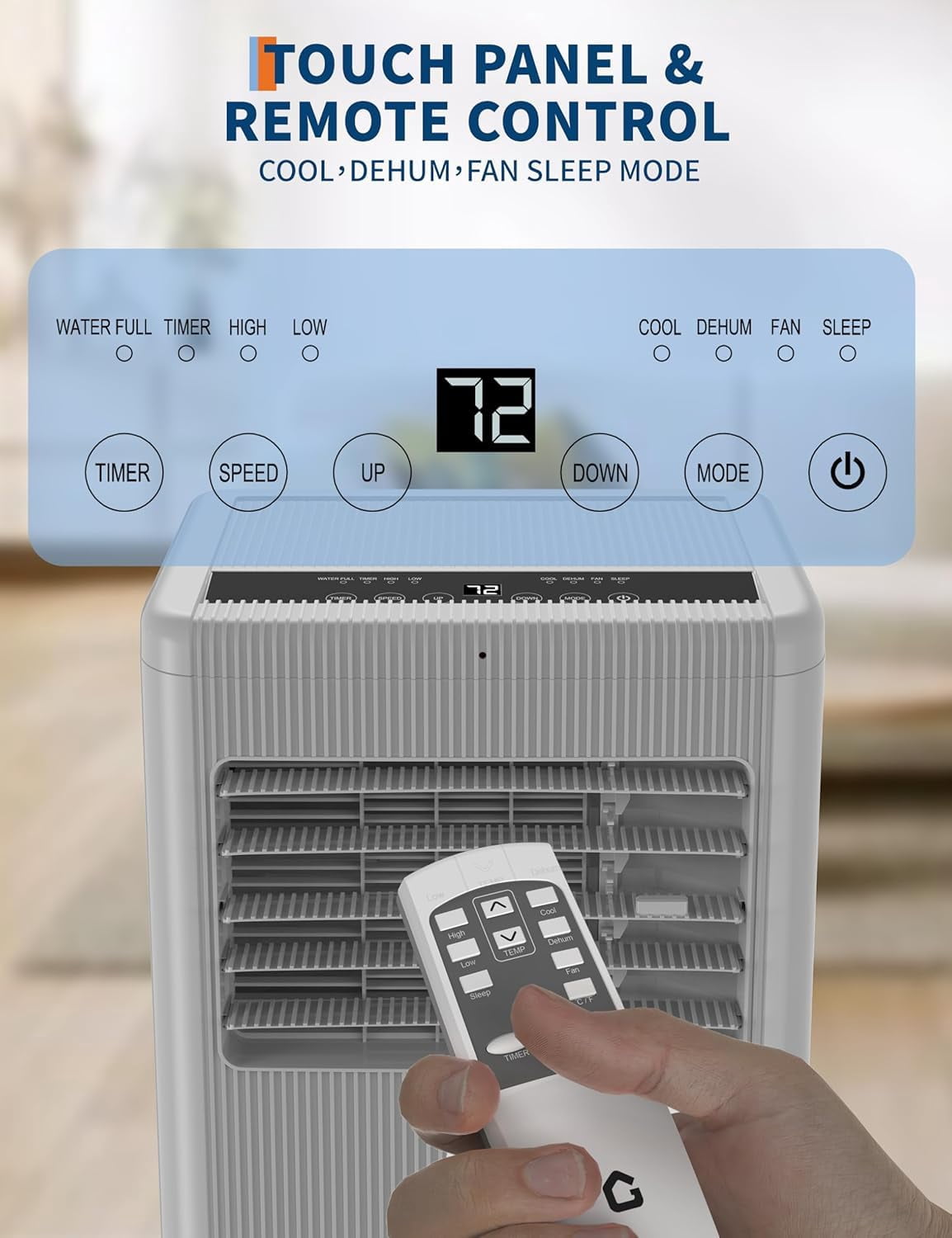 QinaQin 10000 BTU Portable Air Conditioner – 3-in-1 AC with Fan & Dehumidifier – Quiet, Remote, 24H Timer, Window Kit, Floor Standing – Cools Rooms up to 450 Sq Ft – US Standard, Black Control Panel