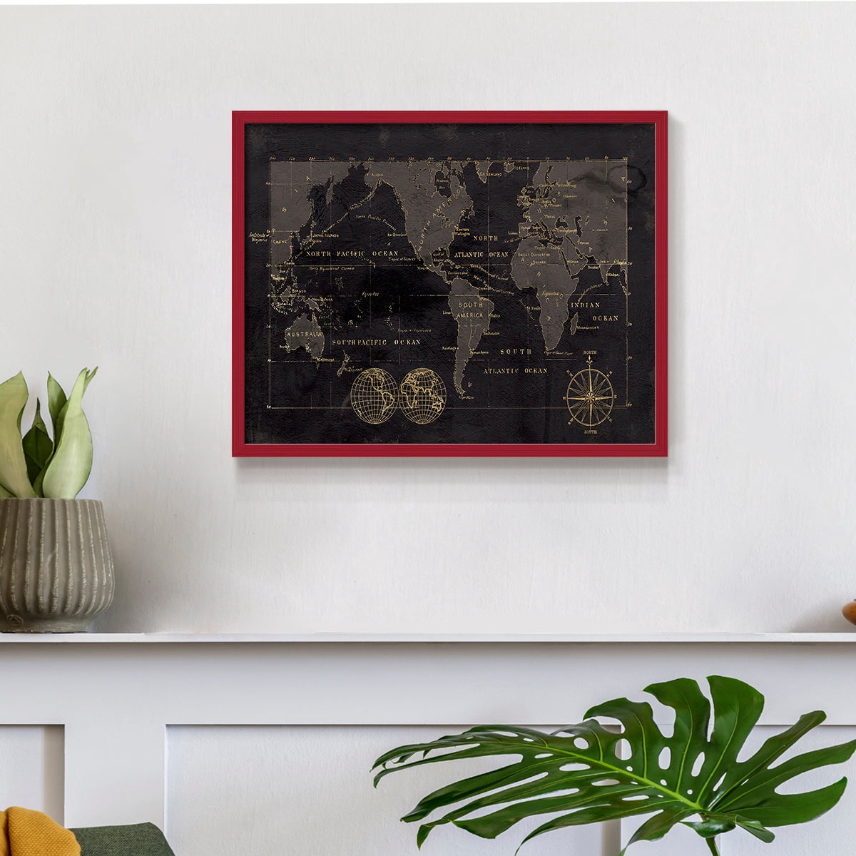 Black Gold Map by Carol Robinson - Restickable Framed Giclée Print