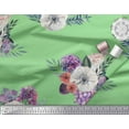 thumbnail image 3 of Soimoi Green Rayon Fabric Leaves & Anemone Floral Printed Craft Fabric by the Yard 42 Inch Wide, 3 of 3