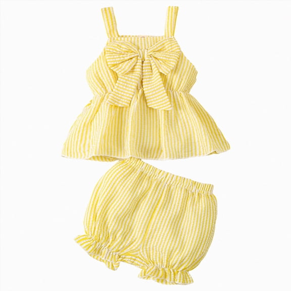 Xudanell Newborn Girl Outfits Cute Baby Sleeveless Bowknot Tank Top and Elastic Waist Shorts Set Summer Clothes for Infant Girls Yellow 6-9 Months
