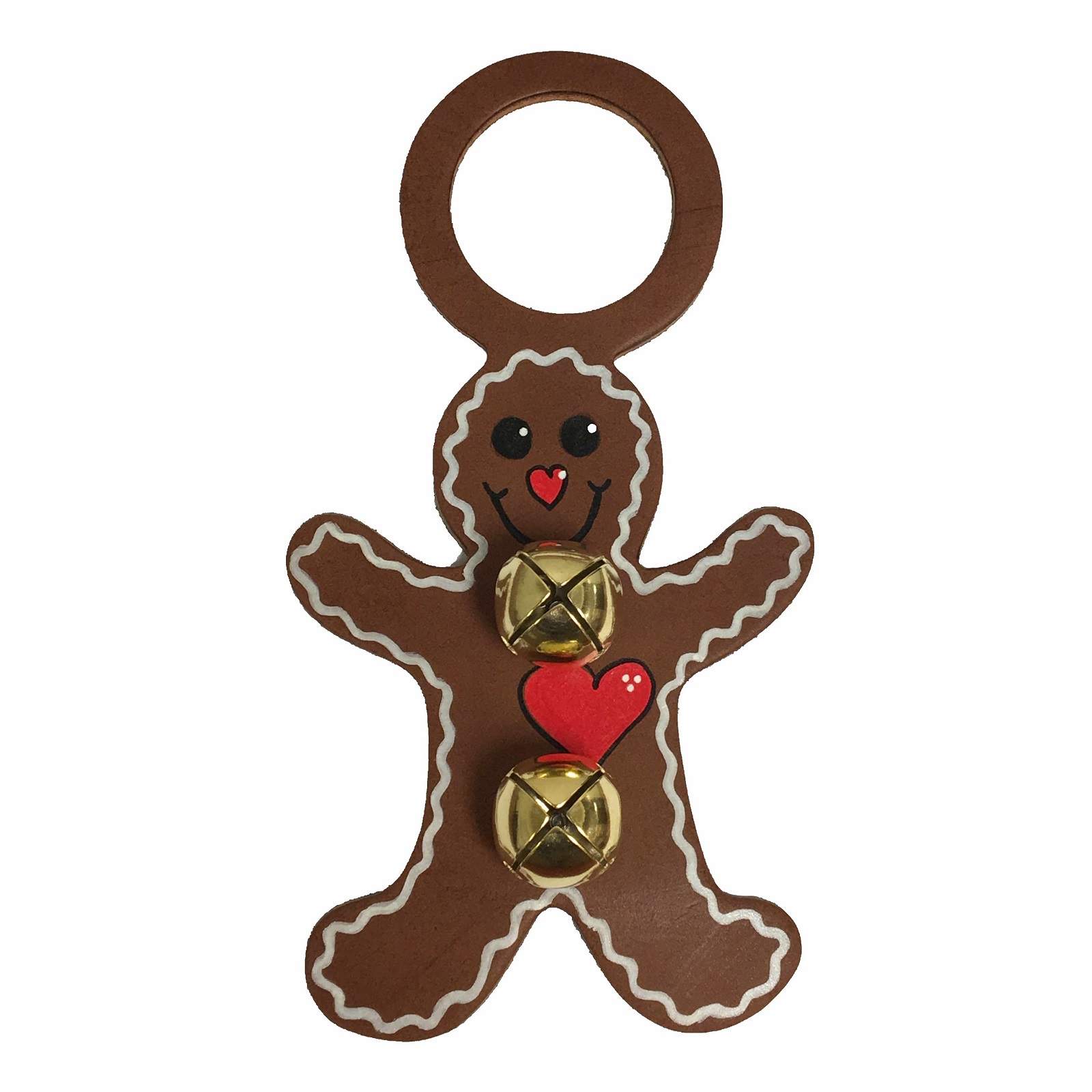 Gingerbread Man Leather Christmas Sleigh Bell Door Knob Hanger Made in