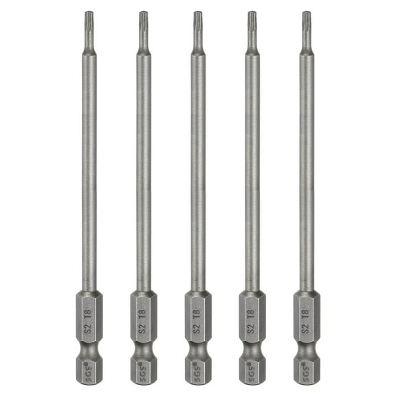 Uxcell 5pcs T8 Torx Head Screwdriver Bit 1/4" Hex Shank 4" (100mm) Long Magnetic No Hole Tip 6 Point Star Screw Driver