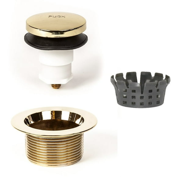 PF WaterWorks PF0920-PB Touch (Tip Toe or Foot Actuated) Bath Tub Drain Assembly with Gasket-Coarse 11.5 Threads Per Inch-Free Hair Catcher/Strainer, Polished Brass