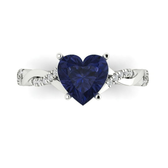 Solitaire with Accents Engagement Ring for Women - 2.1ct Simulated Blue Sapphire in 18K White Gold Promise Ring