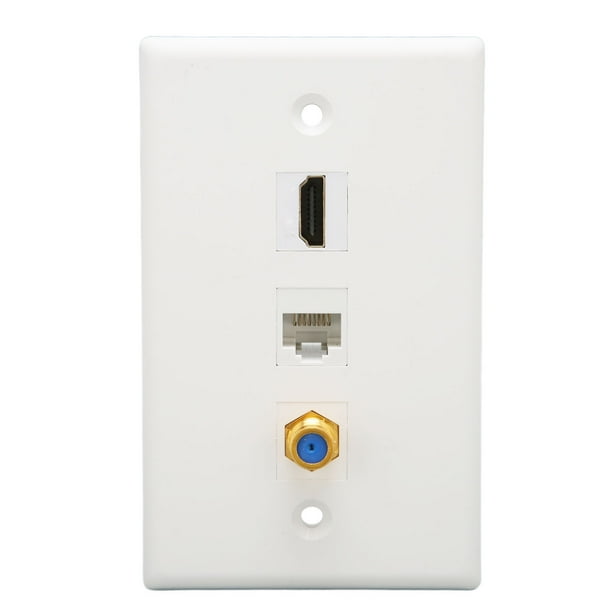 Placa de Pared Coaxial Ethernet Conector RJ45 Cat6 Cabezal TV F Interfaz Multimedia HD Placa de Pared Ethernet de 3 Puertos sin Soldadura para Proyector HDTV