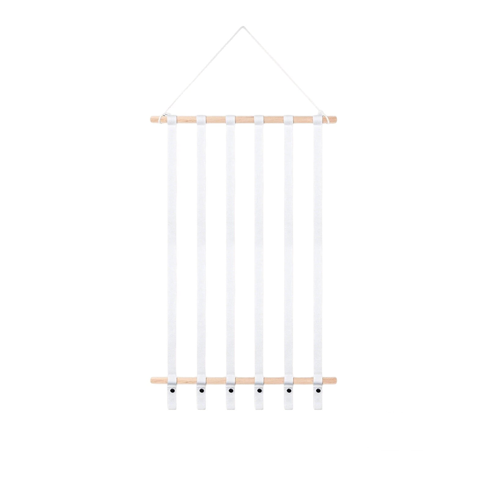 White Hair Bow Organizer, Hanging Ribbon Storage Rack With Wooden Dowels, Hair Clip And Barrette Holder, Wall Mounted Accessory Display For Bedroom Nursery Closet