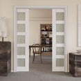 thumbnail image 2 of 60" X 96" Interior Sliding Pocket Doors 5 Lite Tempered Frosted Glass Sliding Door With Hardware & Soft Close, 2 of 7