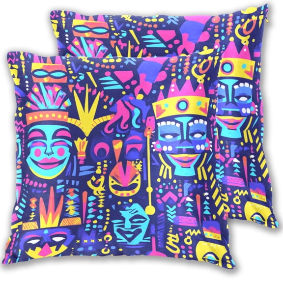 Colorful Carnival Masks and Faces Throw Pillow Covers 16x16 Inch 2 Packs Decorative Square for Living Room Couch Bed Sofa