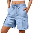 thumbnail image 2 of Twczz Womens Cargo Shorts with Pockets- Elastic Waist Drawstring Stretch Baggy Casual Hiking Shorts Light Blue Size XL, 2 of 6