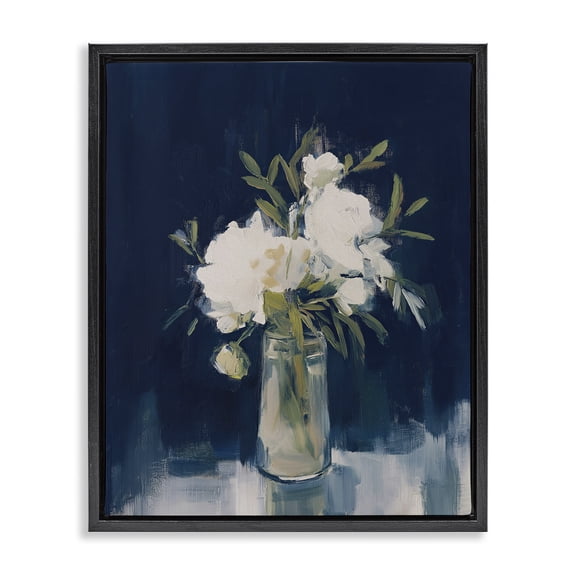 Stupell Industries Transitional Peonies On Blue Mirage Black Floating Frame Canvas Art, 17 x 21, by Svetlana Aleynikova