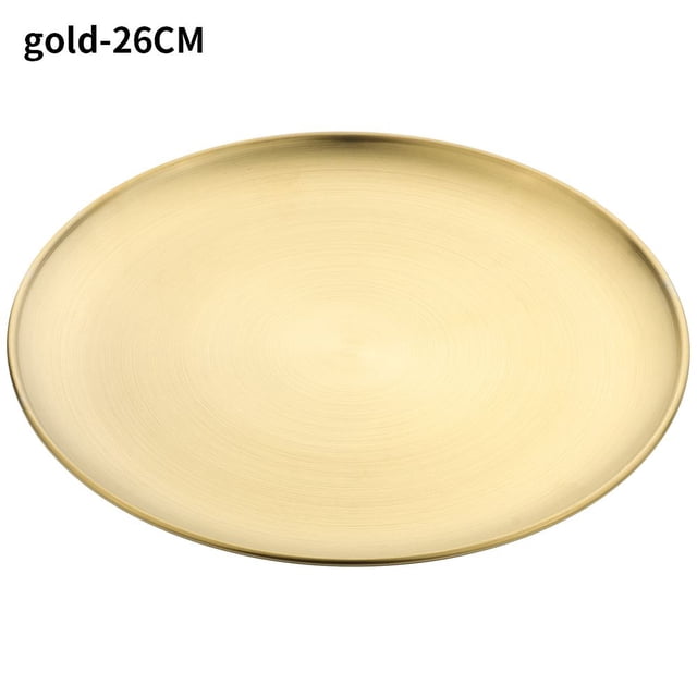 Stainless Steel Fruit Meat Gold Silver Tableware Shallow Tray Metal Dining Disc Round Plate Bone Spitting Dish gold 23CM